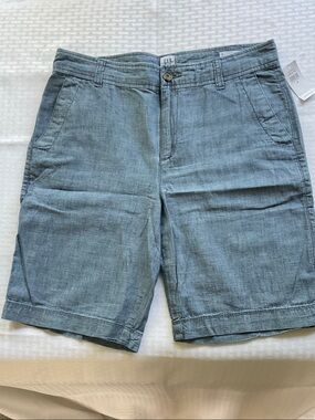 GAP Pale Blue Linen-Blend Flat Front Shorts